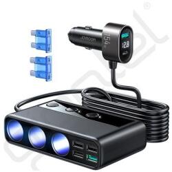 JOYROOM szivargyújtó adapter (3 szivargyújtó+5 USB+Type-C aljzat, 154W, PD gyorstöltő 3.0, 100cm, LED jelzés) FEKETE