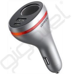 UGREEN szivargyújtó adapter (elosztó, szivargyújtó+USB+Type-C aljzat, 24W, PD gyorstöltő) SZÜRKE