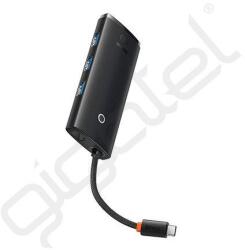 Baseus Type-C HUB 5in1 (aktív, elosztó, HDMI 4K+3 USB+Type-C aljzat, PD gyorstöltő) FEKETE
