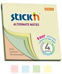 STICK N StickN 76x76mm 100 de coli cu 4 culori, bloc autocolant pastel 21821 (21821)