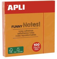APLI Bloc de notițe autocolante, 75x75 mm, 100 de foi, APLI "Funny", portocaliu neon 11900 (11900)
