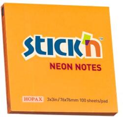 STICK N Bloc de notițe autocolante STICKN 76x76mm neon portocaliu 100 foi 21164 (21164)