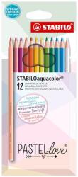 STABILO Set de creioane acuarelă, STABILO "Aquacolor Pastellove", 12 culori diferite 1612/7 (1612/7)