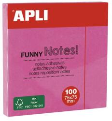 APLI Bloc de notițe autocolante, 75x75 mm, 100 de foi, APLI "Funny", roz neon 11898 (11898)