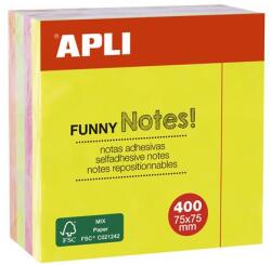 APLI Bloc de notițe autocolante, 75x75 mm, 400 de foi, APLI "Funny", neon 10974 (10974)