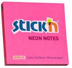 STICK N Bloc de notițe autocolante STICKN 76x76mm roz neon 100 foi 21165 (21165)