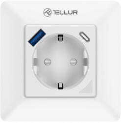 Tellur Priza de perete Smart, 3600W, 16A, PD20W, USB 18W, monit. consum, alb (TLL331531)