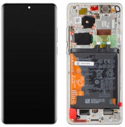 Huawei P50 Pro Előlap Keret+LCD Kijelző+Érintőpanel, Akkumulátor, Fehér Pearl White (02354SNU) Service Pack