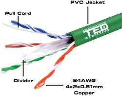 UTP cat. 6 integrált rézkábel 0, 5 24AWG zöld 305m/tekercs (TED002501)
