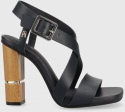 Tommy Hilfiger bőr szandál HARDWARE BLOCK HIGH HEEL sötétkék, FW0FW07016 - sötétkék Női 37