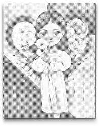  PontPöttyöző - Angyal egy csokorral a kezében Méret: 30x40cm, Keretezés: Kartonlemezen, Szín: Piros