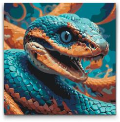  Festés számok szerint - Kígyó türkiz és narancs árnyalatokban Méret: 50x50cm, Keretezés: Keret nélkül (csak a vászon)