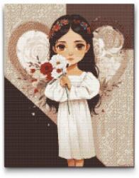  Gyémántszemes kirakó - Angyal egy csokorral a kezében Méret: 40x50cm, Keretezés: Műanyagtáblával, Gyémántok: Négyzet alakú
