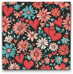 Festés számok szerint - Szívek és virágok Méret: 50x50cm, Keretezés: Kerek keret