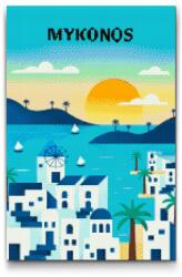  Gyémántszemes kirakó - Mykonos, Görögország Méret: 40x60cm, Keretezés: Keret nélkül (csak a vászon), Gyémántok: Négyzet alakú