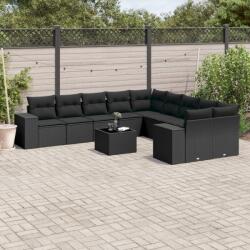 vidaXL Set canapele de grădină cu perne, 11 piese, negru, poliratan (3255452)