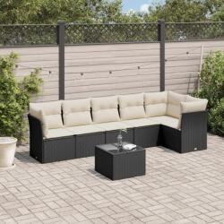vidaXL Set canapele de grădină cu perne, 7 piese, negru, poliratan (3249505)