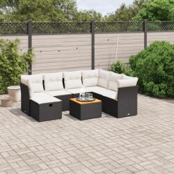 vidaXL Set mobilier de grădină cu perne, 8 piese, negru, poliratan (3264738)