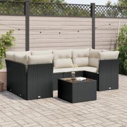 vidaXL Set canapele de grădină cu perne, 7 piese, negru, poliratan (3217266)