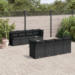 vidaXL Set mobilier de grădină cu perne, 9 piese, negru, poliratan (3249144)
