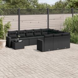 vidaXL Set canapele de grădină cu perne, 11 piese, negru, poliratan (3251862)