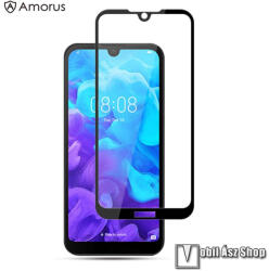 Amorus előlap védő karcálló edzett üveg - FEKETE - 3D, 9H, 0, 3mm, A teljes felületén tapad, a teljes kijelzőt védi - HUAWEI Y5 (2019) / HUAWEI Honor 8S / HUAWEI Honor Play 3e