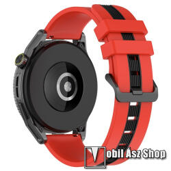  Okosóra szíj - szilikon, csíkos textúra - FEKETE / PIROS - 89mm + 128mm hosszú, 22mm széles - SAMSUNG Galaxy Watch 46mm / Watch GT2 46mm / Watch GT 2e / Galaxy Watch3 45mm / Honor MagicWatch 2 46mm