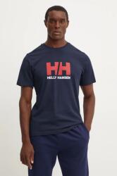 Helly Hansen pamut póló HH LOGO sötétkék, férfi, nyomott mintás, 30396 - sötétkék M