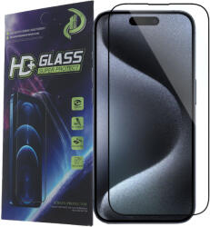 Apple 16 / 15 üvegfólia, tempered glass, előlapi, 9D, edzett, hajlított, fekete kerettel