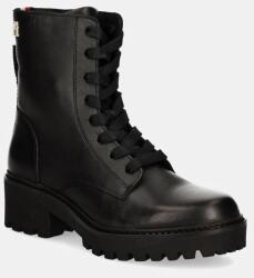 Tommy Hilfiger bőr bakancs CHIC MID HEEL LEATHER LACE-UP fekete, női, lapos talpú, FW0FW08305 - fekete Női 41