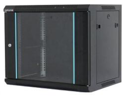 Dateup Rack 9u 600x450, montare pe perete, usa din sticla, panouri laterale detasabile si securizate , dezasamblat, culoare negru ral 9004, dateup (MP.6409.9001)