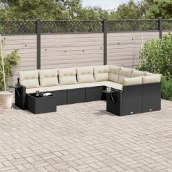 vidaXL Set canapele de grădină cu perne, 10 piese, negru, poliratan (3252993)