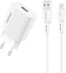 Vipfan VFAN E01 hálózati töltő, 1x USB, 2, 4A + Micro USB kábel (fehér) (E01S-MK) - multimediabolt