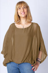 SHOPIKA Bluza camel din matase si vascoza cu maneca fluture Talie unica