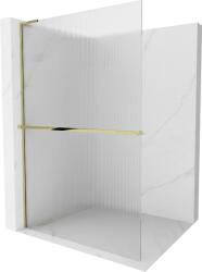Mexen Kioto+ L, Walk-In zuhanyparaván polccal és akasztóval 90 x 200 cm, 8 mm-es üveg bordás mintával, arany fényes profil, 800-090-123-50-09 (800-090-123-50-09)