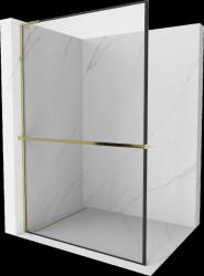 Mexen Kioto+ L, Walk-In zuhany paraván polccal és akasztóval 80 x 200 cm, 8 mm átlátszó üveg fekete mintás, arany fényes profil, 800-080-123-50-70 (800-080-123-50-70)