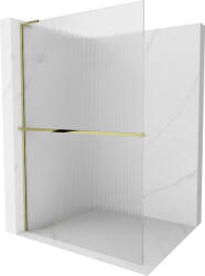 Mexen Kioto+ L, Walk-In zuhanyparaván polccal és akasztóval 120 x 200 cm, 8 mm-es üveg bordás mintával, arany fényes profil, 800-120-123-50-09 (800-120-123-50-09)
