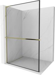 Mexen Kioto+ L, Walk-In zuhany paraván polccal és akasztóval 110 x 200 cm, 8 mm átlátszó üveg fekete mintás, arany fényes profil, 800-110-123-50-70 (800-110-123-50-70)