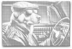  PontPöttyöző - Egy kutya fekete kabrióban Méret: 40x60cm, Keretezés: Műanyagtáblával, Szín: Kék