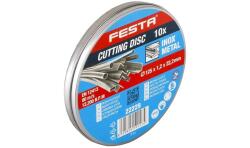 FESTA INOX fémvágó korong 115 x 1 x 22, 2 mm, 10 db-os készlet, fém dobozban (L22228)