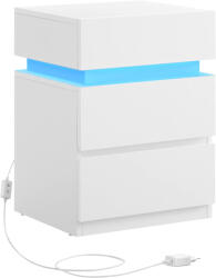 VASAGLE Éjjeli szekrény, hálószobai lerakóasztal, állítható LED fényekkel, fehér 35x40x55cm (LET630T10V1)