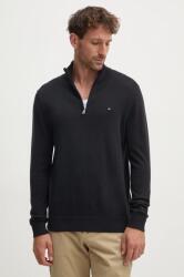 Tommy Hilfiger pamut pulóver könnyű, fekete, félgarbó nyakú, MW0MW37331 - fekete XL