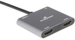 Bluestork USB Hub - HUB-DUO-HDMI (USB3.0, USB-C to 2xHDMI + USB-C, 4K@30Hz, szürke) (HUB-DUO-HDMI)