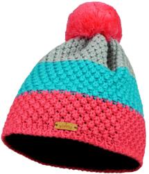 Bontis Háromszínű kötött téli sapka pomponnal - Rózsaszín / türkiz / szürke | unisex (M537-2)