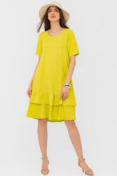 Pierino Rochie verde lime A line midi, cu doua volane poale, din in mercerizat si vascoza S/M