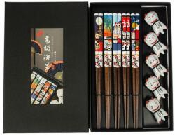 Golden Turtle Lucky Cat Mintás Bambusz Evőpálcika készlet díszdobozban, 5 pár (Golden Turtle)