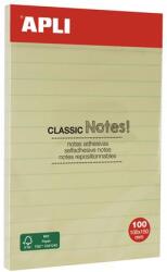 APLI Bloc de notițe autocolant, cu linii, 100x150 mm, 100 de foi, APLI "Classic", galben 13370 (13370)