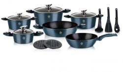 Grunberg Set oale 15 piese Grunberg, 6 vase compatibile plita inductie, 4 capace, 3 ustensile, 2 suport, Albastru (GR2715A)