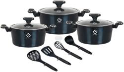 Grunberg Set oale Grunberg 10 piese, 3 vase compatibile plita inductie, 3 capace sticla, 4 ustensile, Albastru (GR2718A)