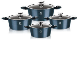Grunberg Set oale 8 piese Grunberg, compatibile cu plita cu inductie, capace din sticla, Albastru (GR2716A)